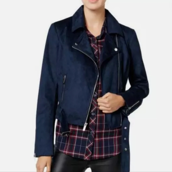 Wildflower navy faux suede moto jacket - Picture 2 of 12